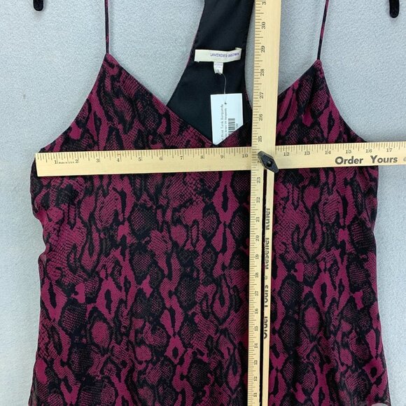 Lavender Brown Blouse Womens Small Silk Sleeveless Purple Black Animal Print - Picture 8 of 11